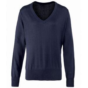 Premier Womens/Ladies V-Neck Knitted Sweater / Top / Navy